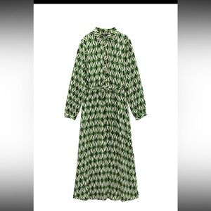 Zara green black and gold geometric print maxi dress size M